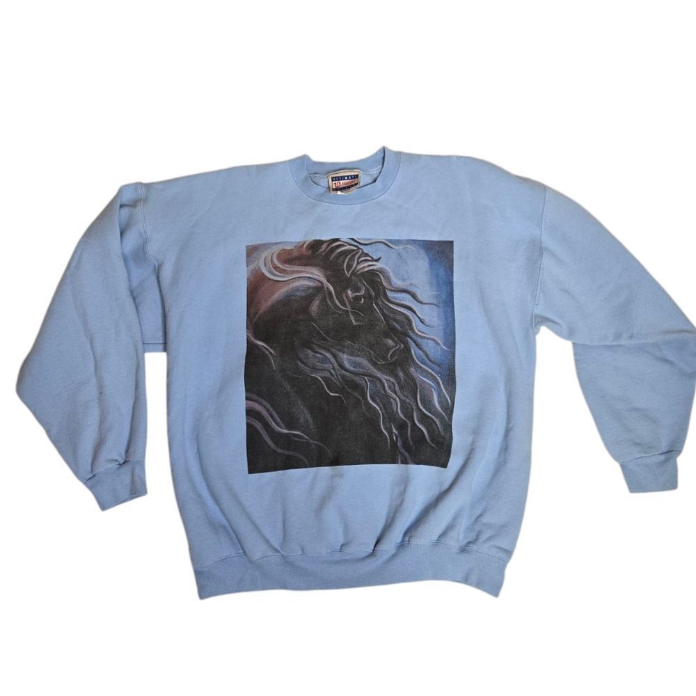 VINTAGE Friesian Horse baby blue crew neck unisex sweatshirt‎ sweater XL